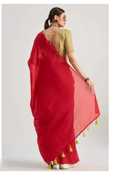 India Silk Red Sarees Crafted From Soft Viscose Mul Fabric Offer A Perfect Blend Of Comfort And Elegance
